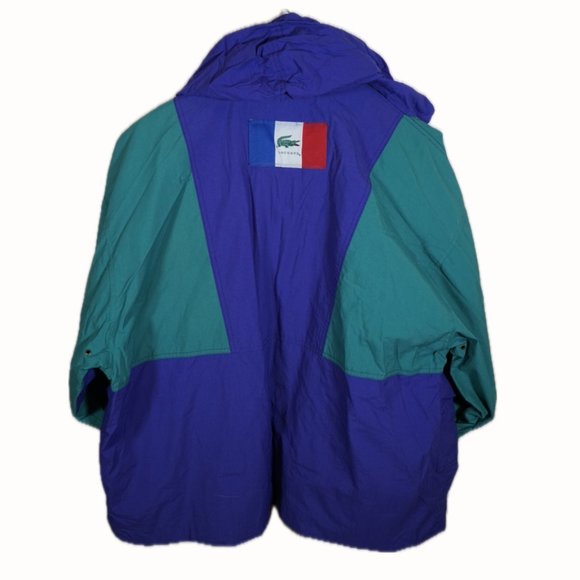 Vintage 90's Lacoste Windbreaker jacket w/ hood Purple and green - Picture 2 of 5